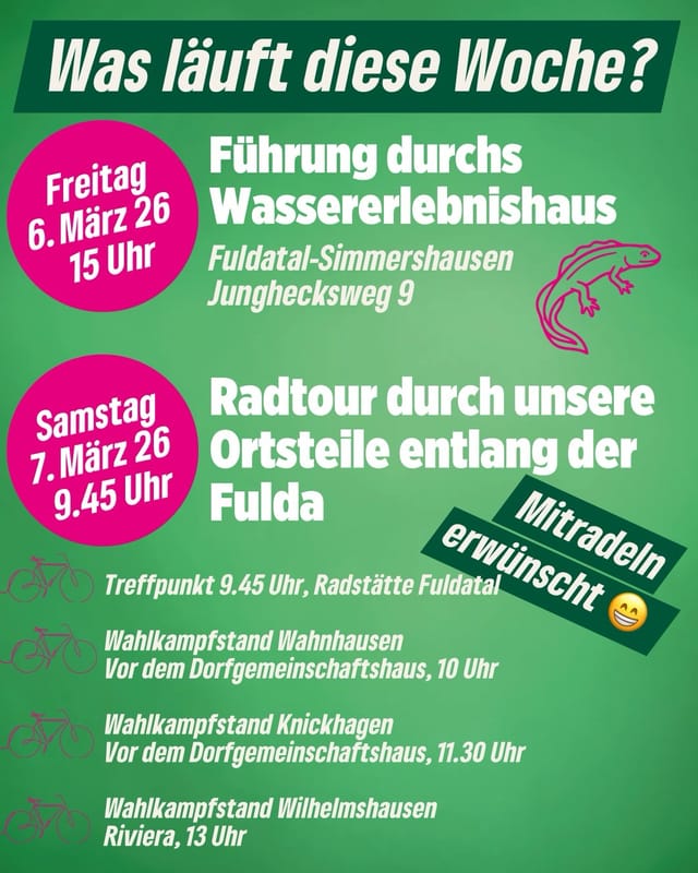 Diese Woche: Wassererlebnishaus und Radtour durch unsere Ortsteile